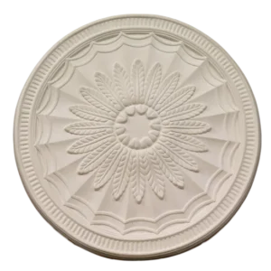 Decorative ceiling rose featuring large water leaf design and curved border, plaster ceiling roses, Glasgow