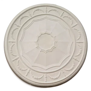Plaster ceiling rose with scalloped edge and inset petal design, cornice restoration, Glasgow