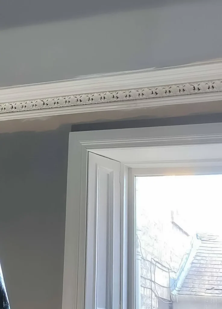 Freshly finished detail showing reinstated coving – coving Glasgow