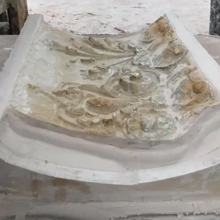 Close-up of detailed cornice mould being prepared for replacement casting – Cornice mouldings – Glasgow