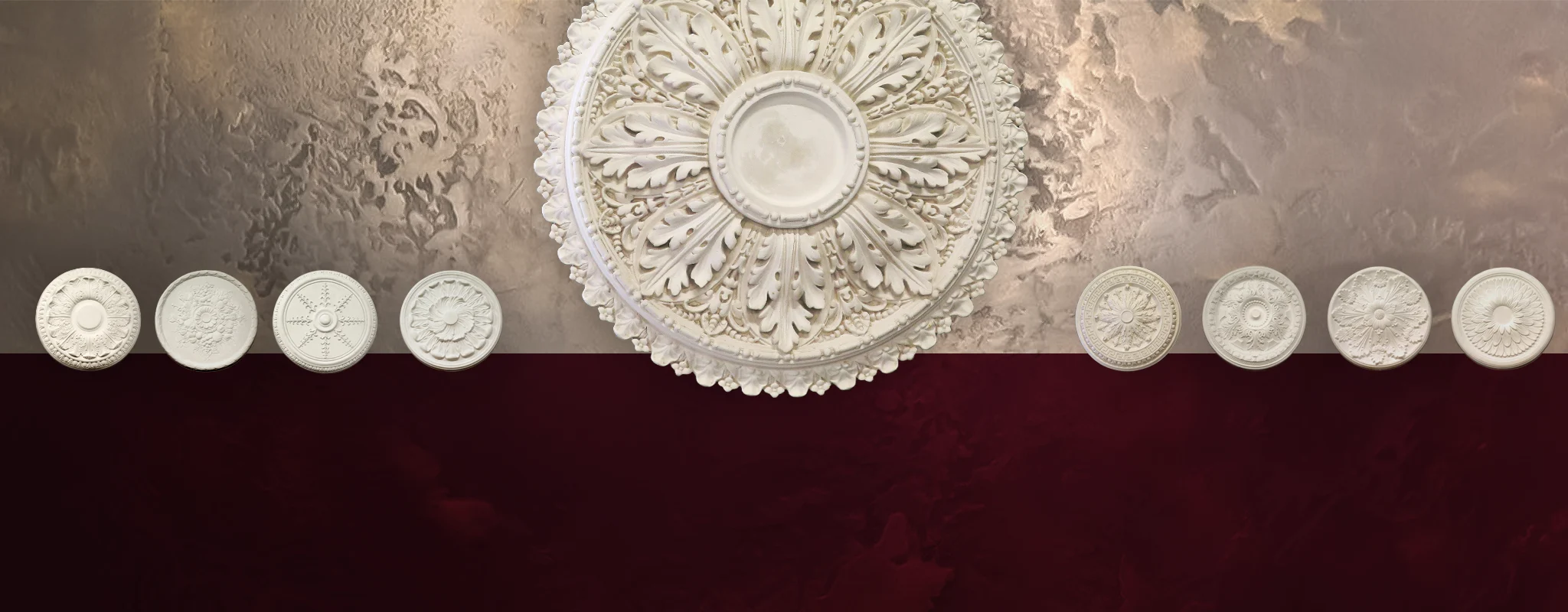 Ceiling Roses with burgundy overlay - Ceiling Roses - Glasgow Cornice Repairs