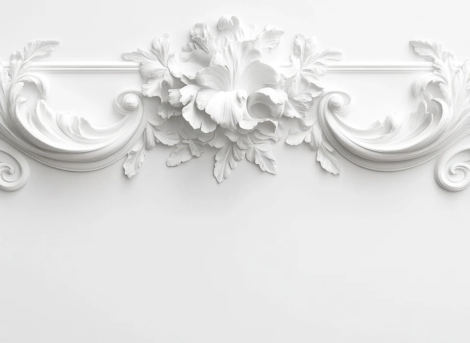 Carved floral plaster cornice with scroll details – ornamental plaster – Classic Design, Glasgow