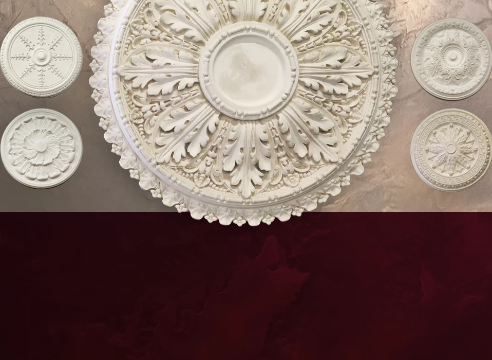 Ceiling Roses with burgundy overlay - Ceiling Roses - Glasgow Cornice Repairs